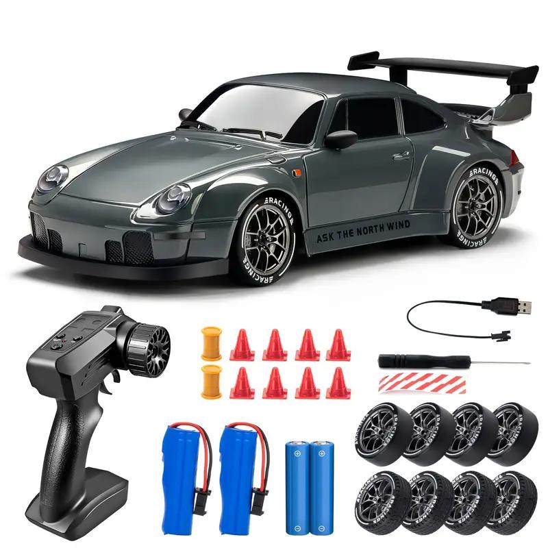 4WD RC Drift Car with Dual Rechargeable Batteries, 1:24 Scale 2.4GHz Remote Control Racer with LED Lights and Swap Tires for Kids Ages 5+