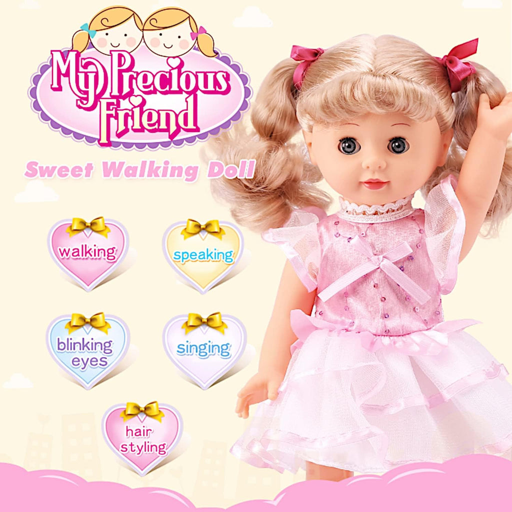 Walking Talking Singing Baby Doll 12 Inch Interactive Sonic Control Princess Doll Blonde Blinking Eyes Cuddly Vinyl Girl Doll for Kids Ages 3-7 Birthday Christmas Gift