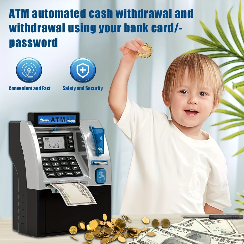 Kids Electronic ATM Piggy Bank with Password Lock – Coin & Banknote Savings Bank for Boys & Girls, Financial Education Toy, Birthday Christmas Holiday Gift Ages 5+