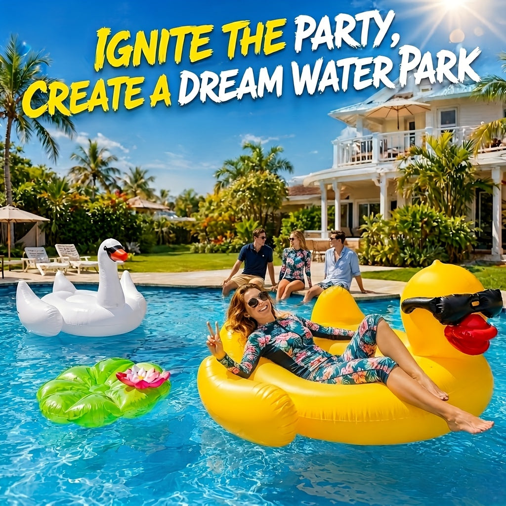 Giant Duck Pool Float for Adults – 67 Inch XXL Inflatable Ride-On Raft with 16 Inch Beach Ball, Holds 300 lbs, Summer Pool Party Float for Lake River Beach Outdoor Water Fun