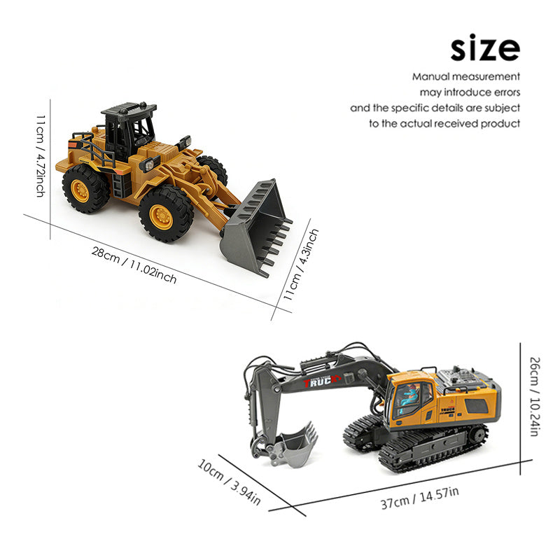 RC Construction Vehicle Toy 9-Channel 2.4GHz Alloy Metal Bulldozer Excavator Loader with Lights Sound Rechargeable – Kids Halloween Christmas Birthday Gift Boys Girls