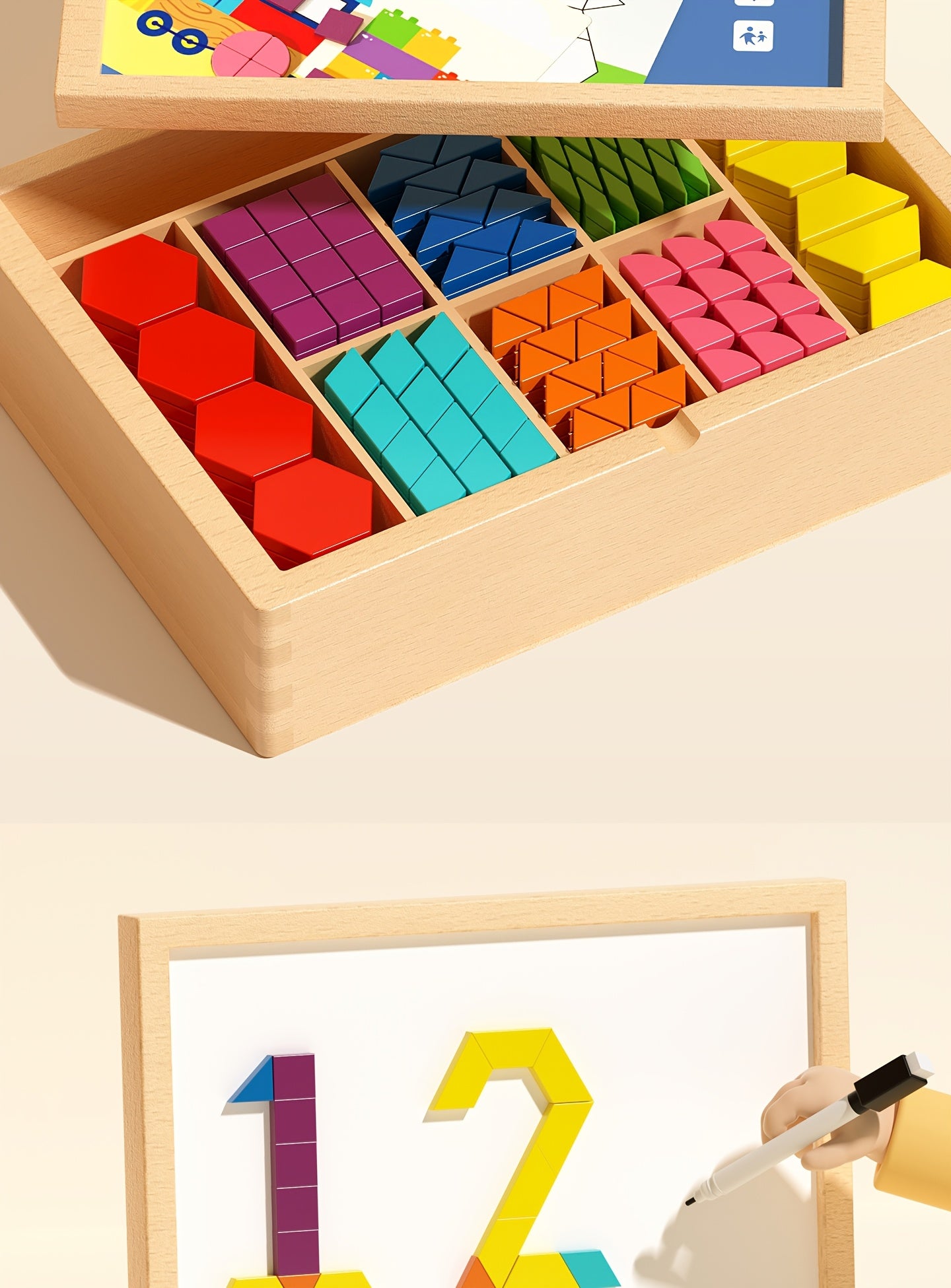 Magnetic Wooden Puzzle for Kids Ages 3-8 – Creative Geometric Shape Building Blocks STEM Educational Toy 128-280 Pieces