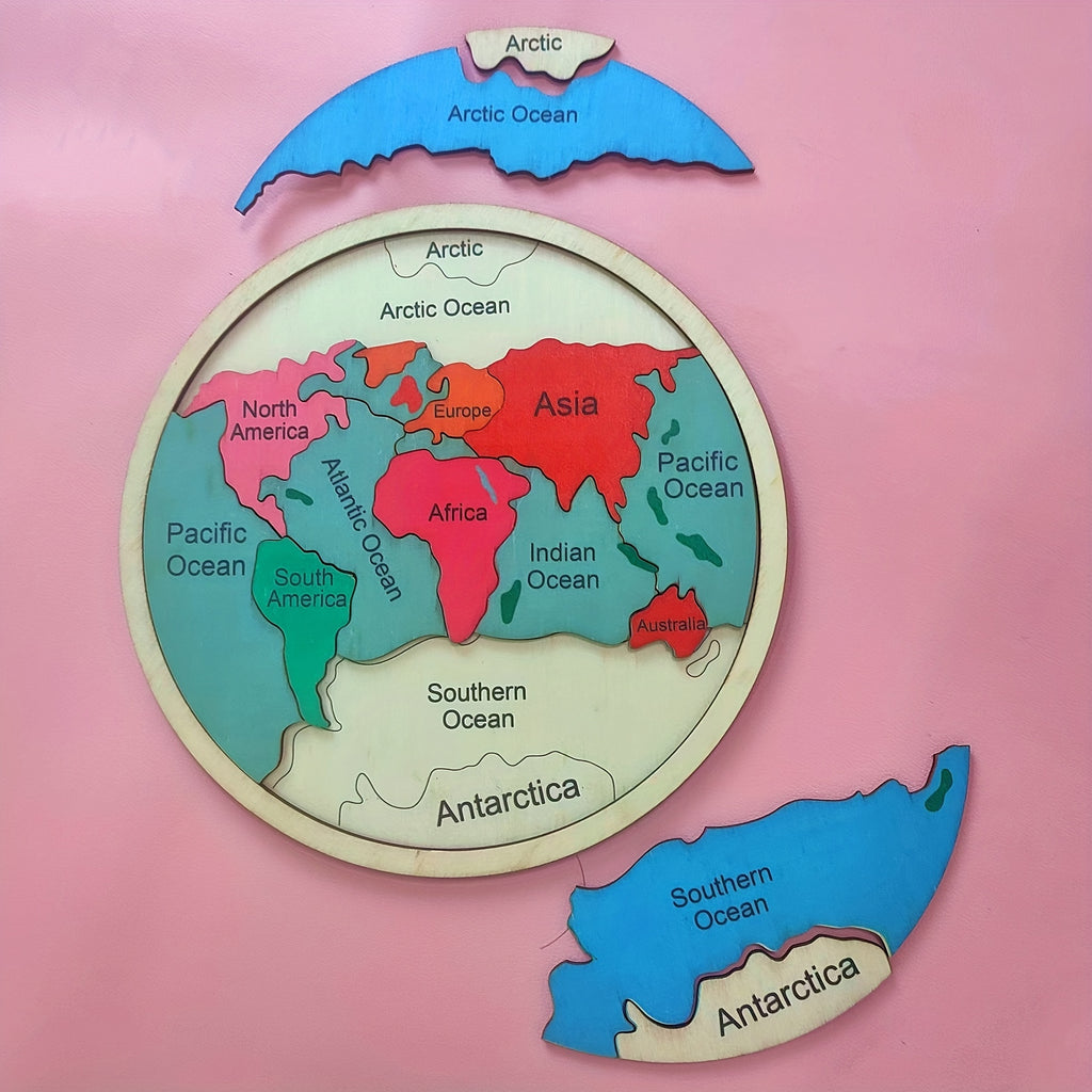 7 Continents Wooden Puzzle for Kids Ages 5+ – Color-Coded Geography Learning Toy, STEM Montessori Educational Gift for Boys & Girls, 20x20cm