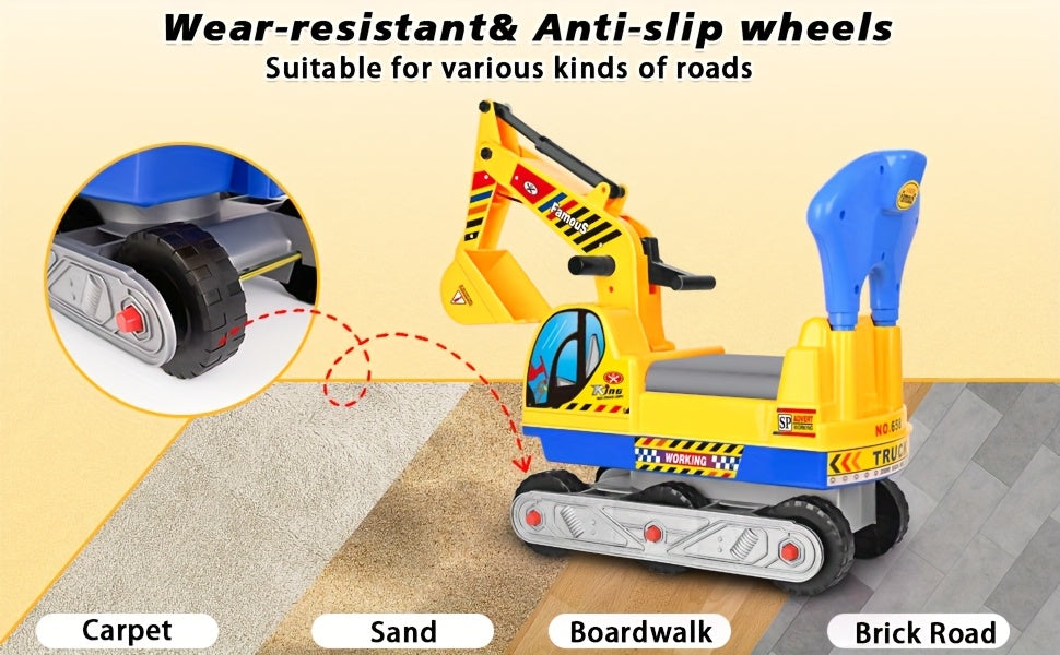 Ride On Construction Truck for Kids Ages 3-6 Large Engineering Vehicle Toy with Safety Bumpers - Manual Powered Indoor Outdoor Beach Play - Birthday Christmas Gift for Boys Girls