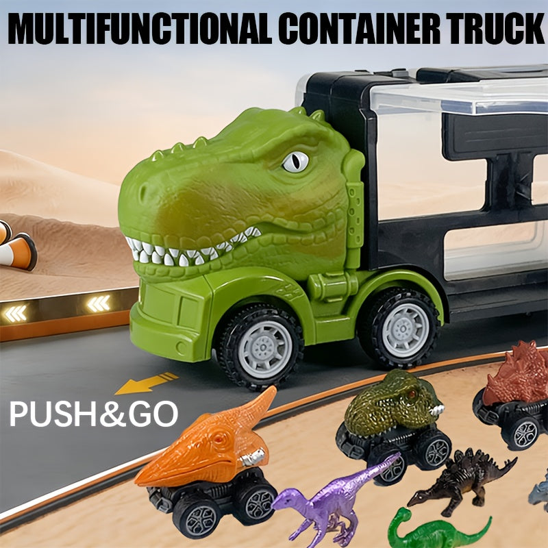 Dinosaur Truck Toy Car Set T-Rex Vehicle Playset for Boys Kids Toddlers with Dinosaur Figures Birthday Gift Ages 3+