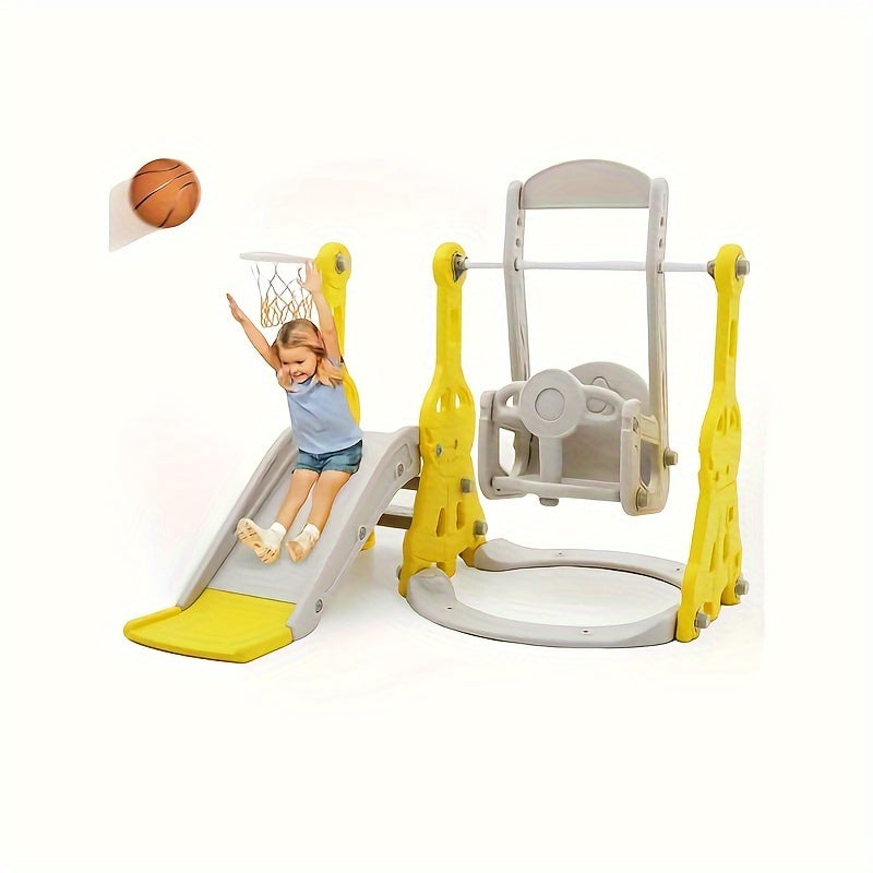 4-in-1 Toddler Slide and Swing Set with Climber Basketball Hoop Indoor Outdoor Backyard Playset for Kids Ages 1-3