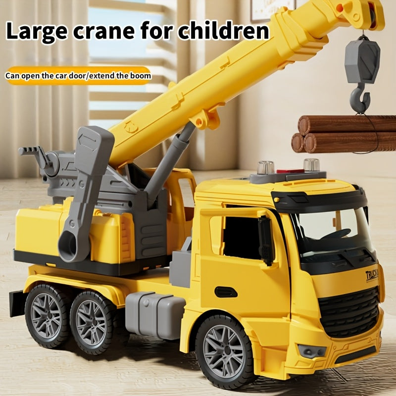 Inertia Crane Toy Engineering Vehicle with Interactive Track Telescopic Arm Double Doors No Battery Construction Truck for Kids Toddlers Ages 3+ Birthday Christmas