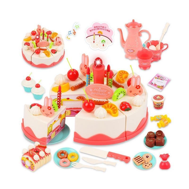 Birthday Cake Tea Party Play Food Toy Set Kids Pretend Play Cake Decorating Dessert Accessories 75-85pcs Girls Ages 3+