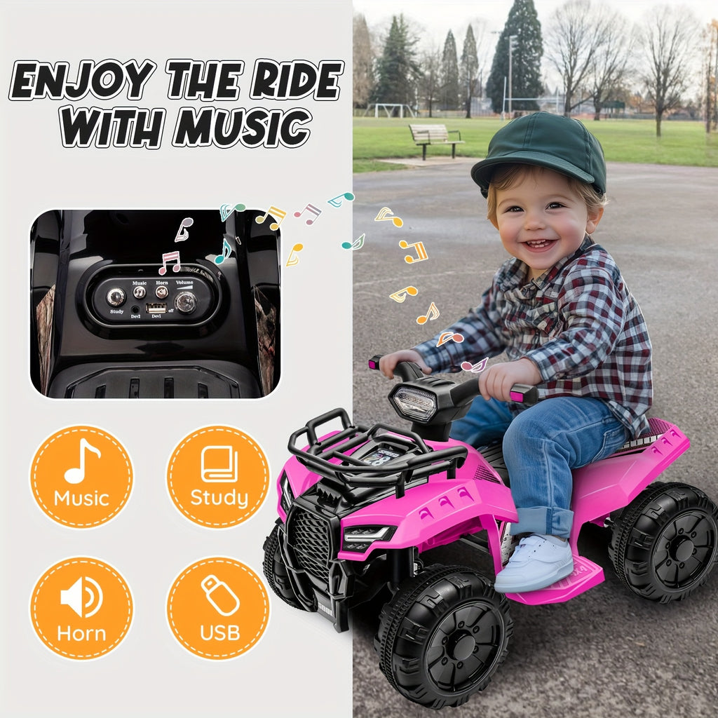 Kids Ride-On ATV 4-Wheeler 6V Electric Quad with Treaded Tires Rubber Handles & Push-Button Start – Safe Toddler Toy for Ages 18-36 Months Boys Girls