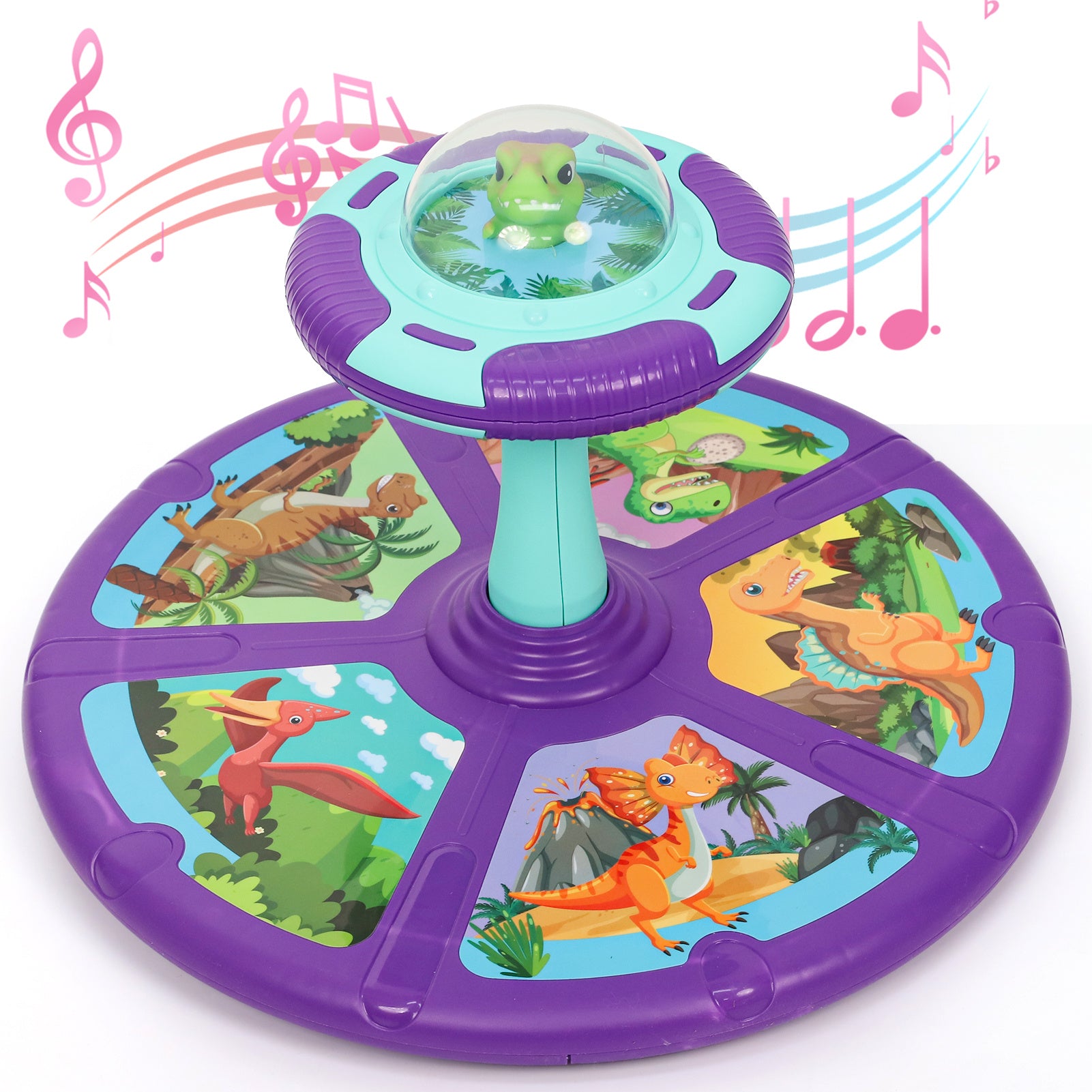Dinosaur Sit and Spin Toy for Toddlers 18M+ – 360° Spin Seat with Music, Indoor Interactive Sensory Toy, Supports Balance & Motor Skills, Birthday Gift for Boys Girls, Planet & Pink