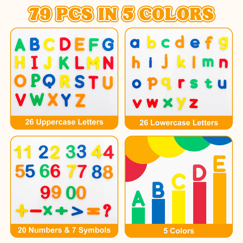 Magnetic Alphabet & Numbers Set 79 Pcs Colorful – Educational Spelling & Counting Learning Toy for Kids Toddlers Fridge Magnets