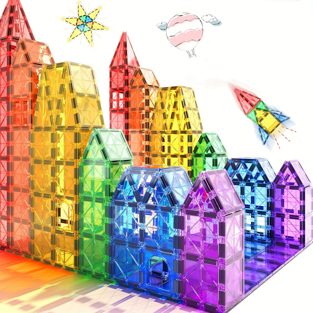 102pcs Magnetic Building Blocks STEM Toy for Kids Ages 3+ - Animal Village House Shapes, Shape Sorting Color Recognition Educational Preschool Gift Boys Girls