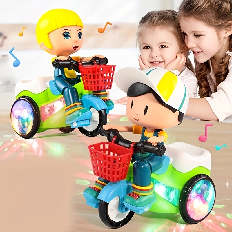 Toddler Electric Tricycle Toy Motorcycle with 360° Rotation & Luminous Lights – Push & Self-Power Kids Ride-On Stunt Vehicle, Birthday Christmas Gift for Boys Girls