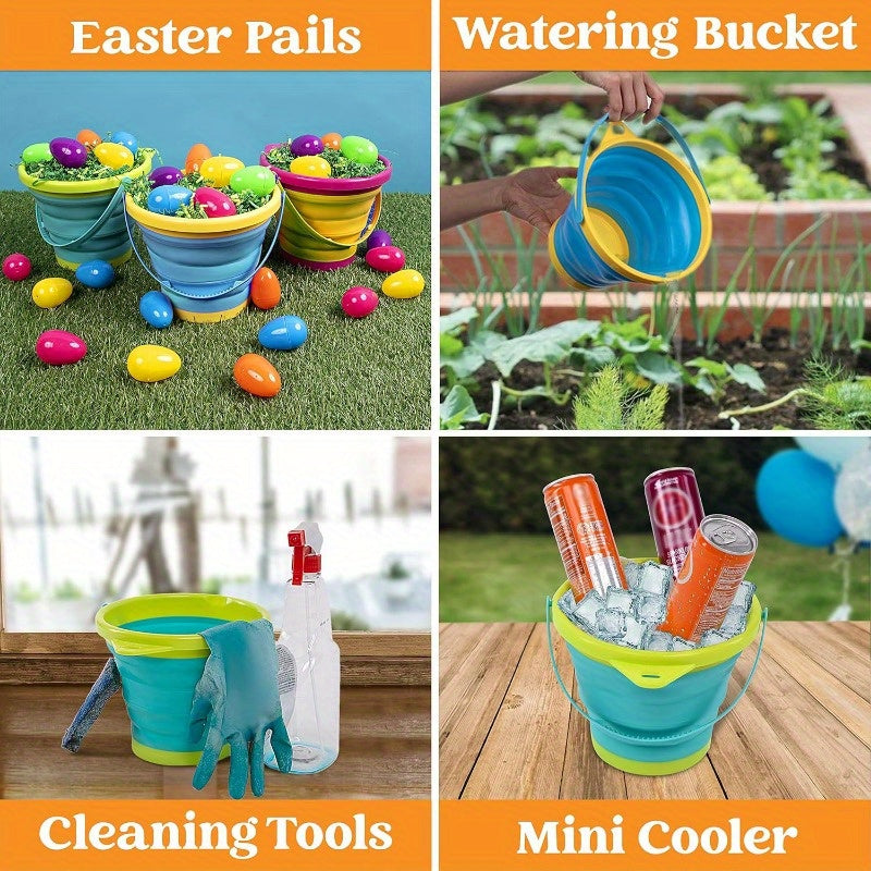 Foldable Beach Bucket Set 3 Pack Collapsible Sand Pails with Shovels & Mesh Bag – Kids Beach Toy for Sand Play, Pool, Camping