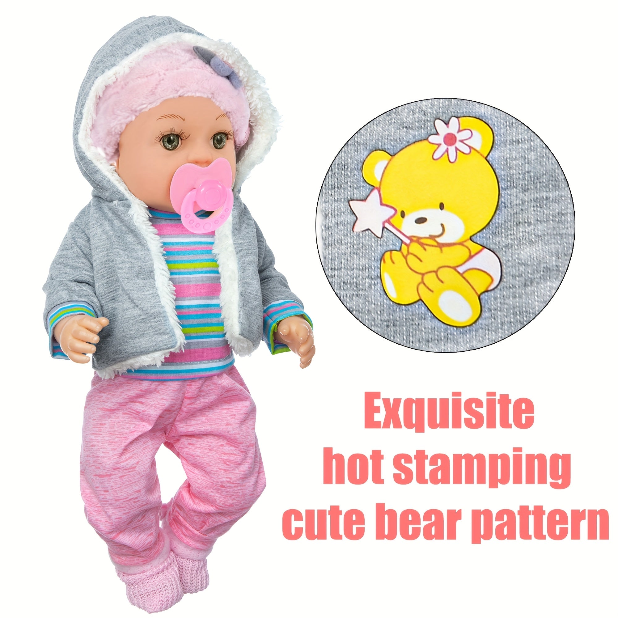 12 Inch Baby Doll Set with Winter Clothes – Coat, Outfit, Socks, Pacifier, Feeding Bottle & Utensils, Movable Limbs Nurturing Playset Gift for Girls Kids Ages 3+
