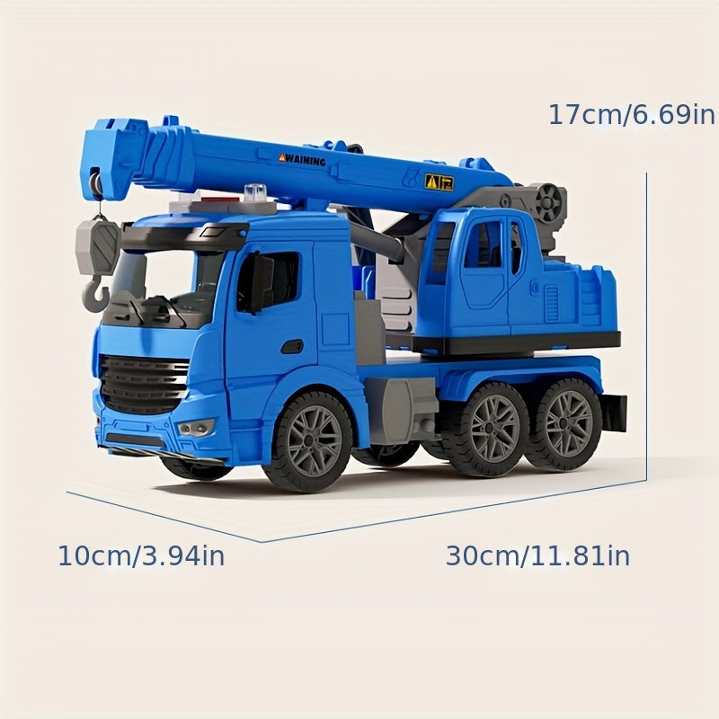 Inertia Crane Toy Engineering Vehicle with Interactive Track Telescopic Arm Double Doors No Battery Construction Truck for Kids Toddlers Ages 3+ Birthday Christmas