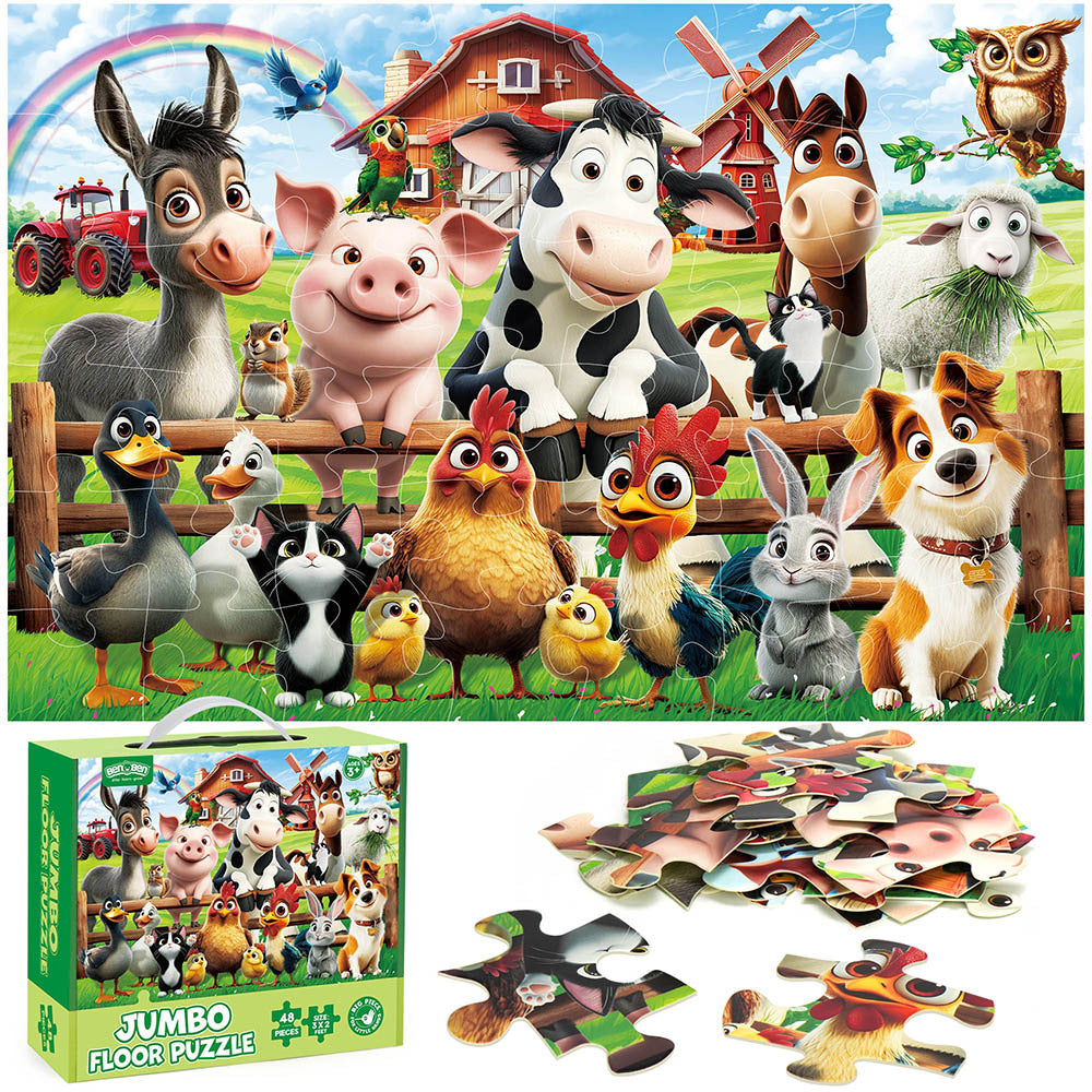Large Floor Puzzle for Kids Ages 3-6 – Mermaid & Farm Animals Jigsaw Puzzle Set, Preschool Educational Toy for Boys Girls, Best Christmas Birthday Gift