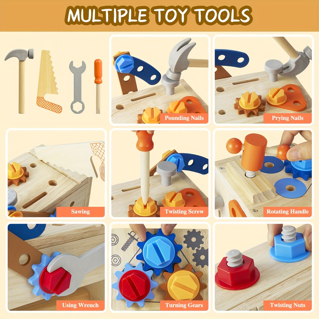 Kids Wooden Tool Set 39pcs STEM Pretend Play Construction Toy with Toolbox & Vest Boys Girls Ages 3+ Birthday Gift