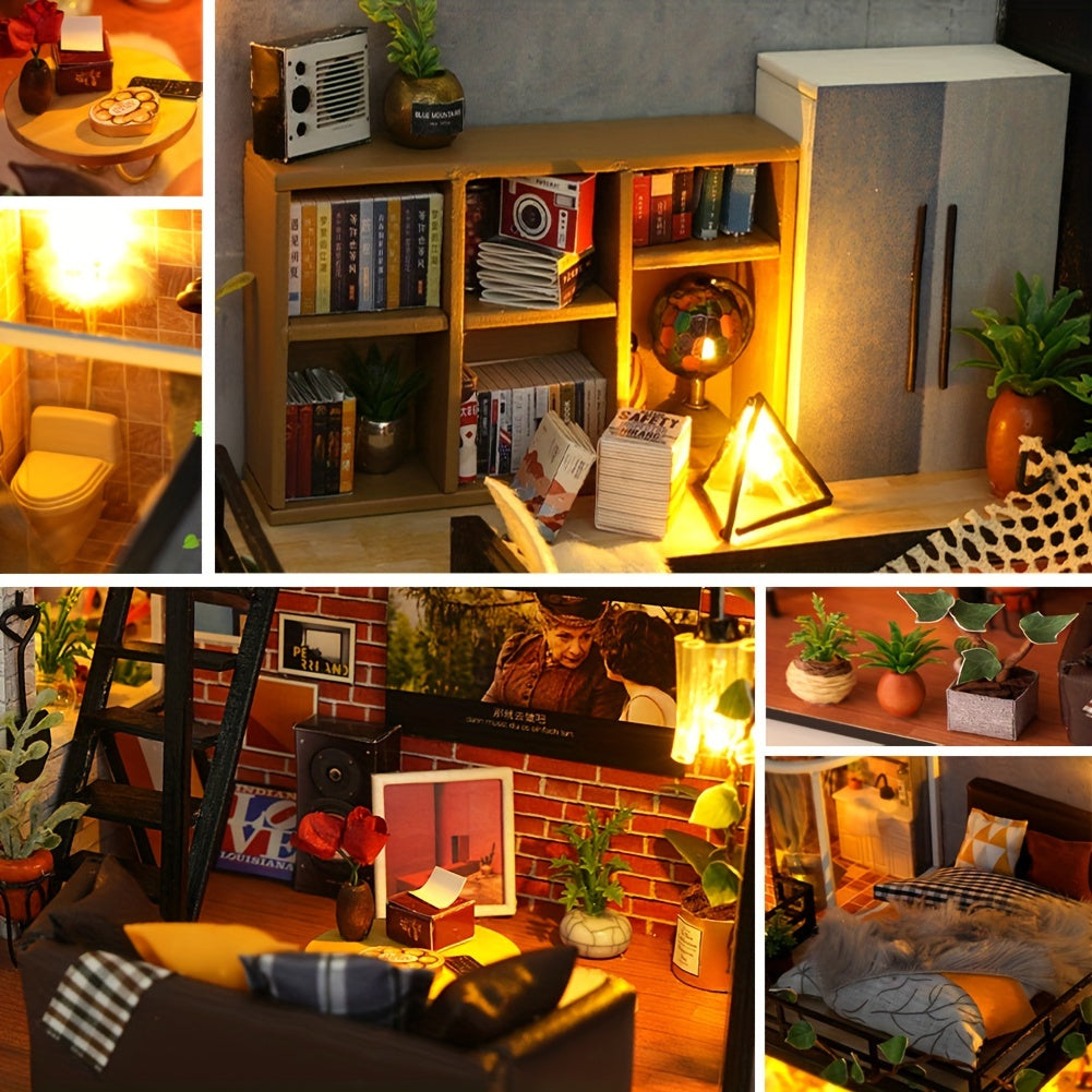 Literary Utopia DIY Dollhouse Kit 2-Story Miniature House with Dust Cover – Book Lover Cozy Reading Nook Handmade No Glue Needed Home Decor Display Gift for Teens Adults Ages 14+