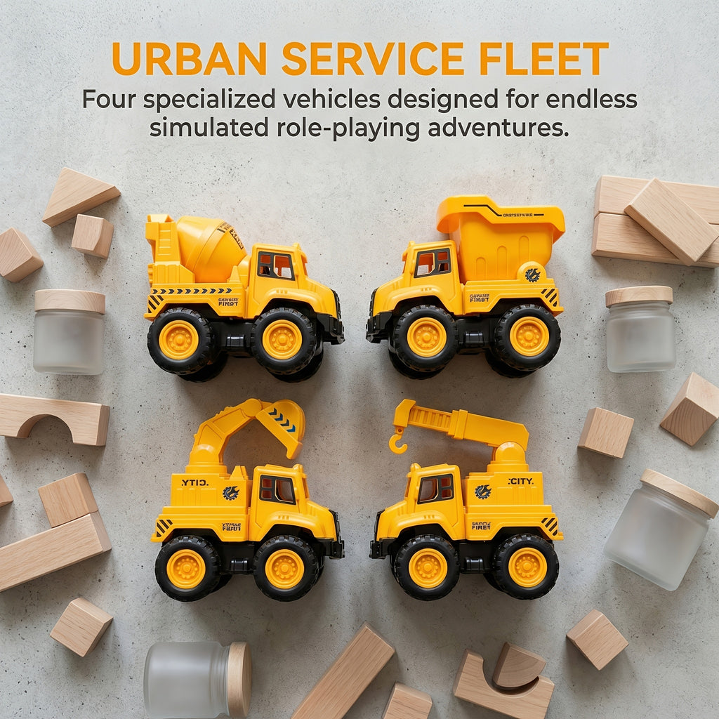 4-Piece STEM Construction Toy Vehicle Kit Excavator Dump Truck Crane Cement Mixer Sandbox Toy for Kids Ages 3+ Hands-On Learning Halloween Christmas Gift