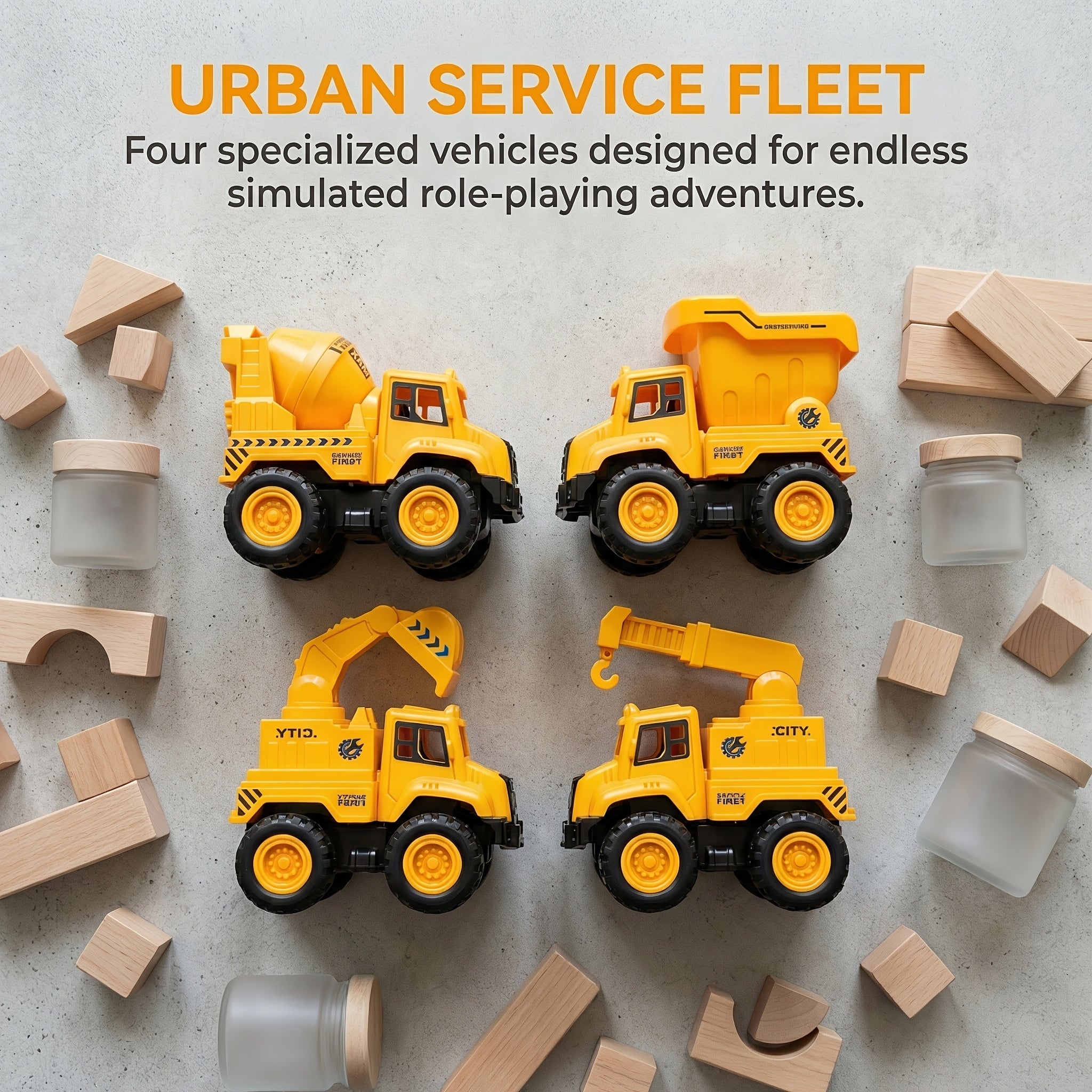 4-Piece STEM Construction Toy Vehicle Kit Excavator Dump Truck Crane Cement Mixer Sandbox Toy for Kids Ages 3+ Hands-On Learning Halloween Christmas Gift