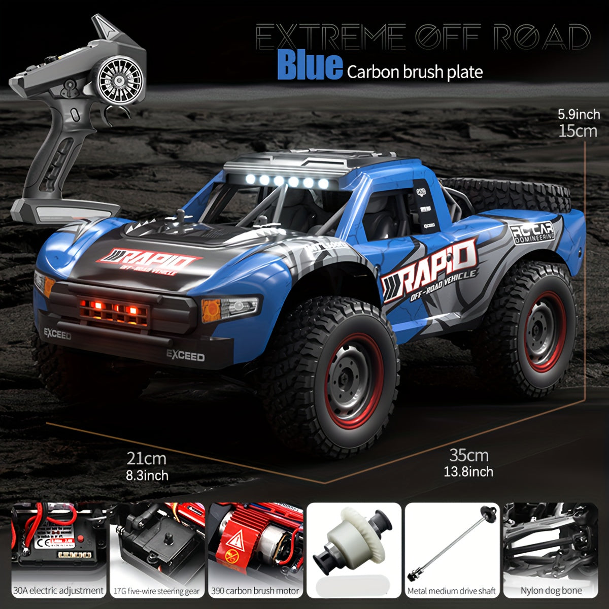 High-Speed RC Off-Road Car 1:14 Scale 4WD, Brushless Motor PRO 50-70Km/h or Carbon Brush 38Km/h, Remote Control Truck for Kids Adults RC Enthusiasts