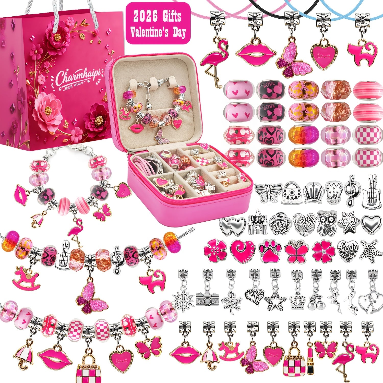 Pink Bracelet Making Set with Portable Jewelry Box – Unicorn & Mermaid Jewelry Making Crafts for Girls, Handmade Bracelet Kit, Birthday Christmas Graduation Gift for Teen Girls & Women