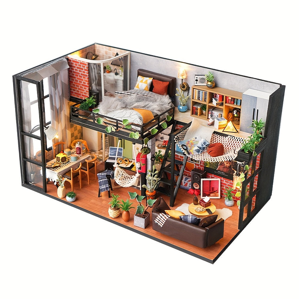 Literary Utopia DIY Dollhouse Kit 2-Story Miniature House with Dust Cover – Book Lover Cozy Reading Nook Handmade No Glue Needed Home Decor Display Gift for Teens Adults Ages 14+