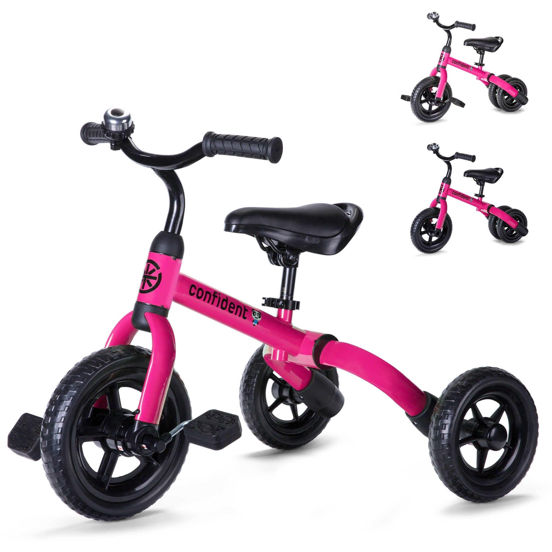 3-in-1 Foldable Toddler Tricycle for Boys Girls Ages 2+, 4-Mode Balance Bike with Detachable Pedals Training Wheels Carbon Steel Frame Puncture-Proof EVA Tires, Indoor Outdoor Ride-On, Birthday Christmas Gift