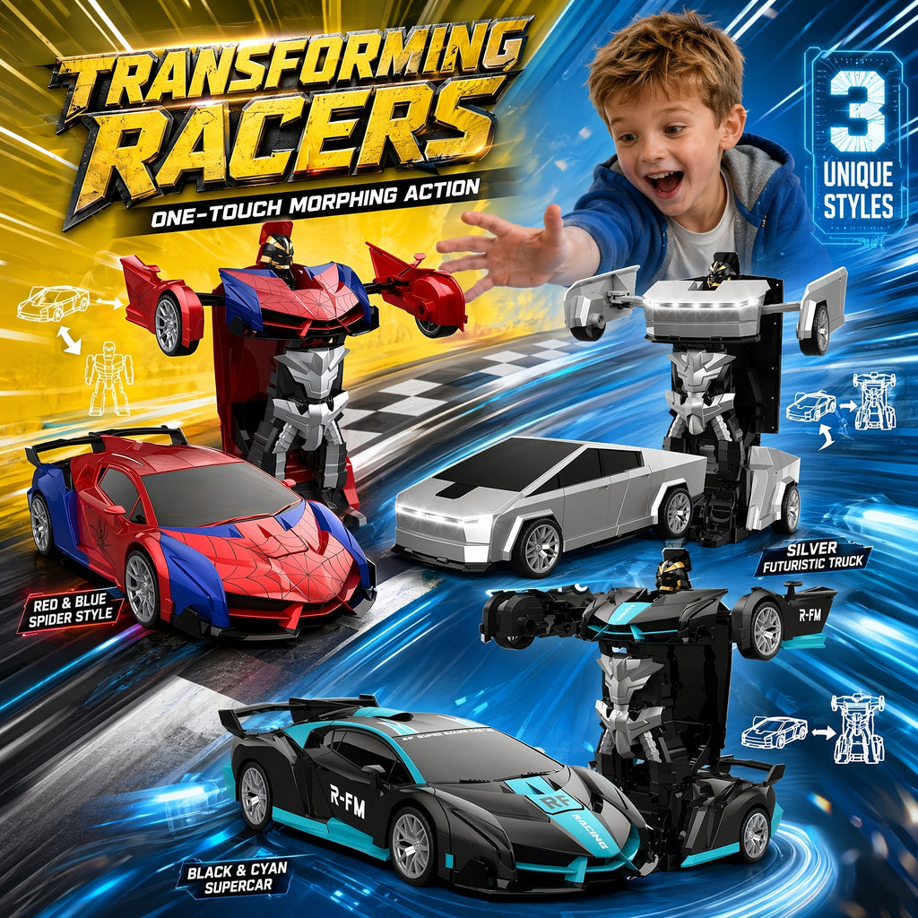 1:18 Scale One-Button Transforming Robot RC Car with LED Headlights - 360° Spinning & Drifting Remote Control Toy Car Birthday Christmas Easter Gift for Boys Girls