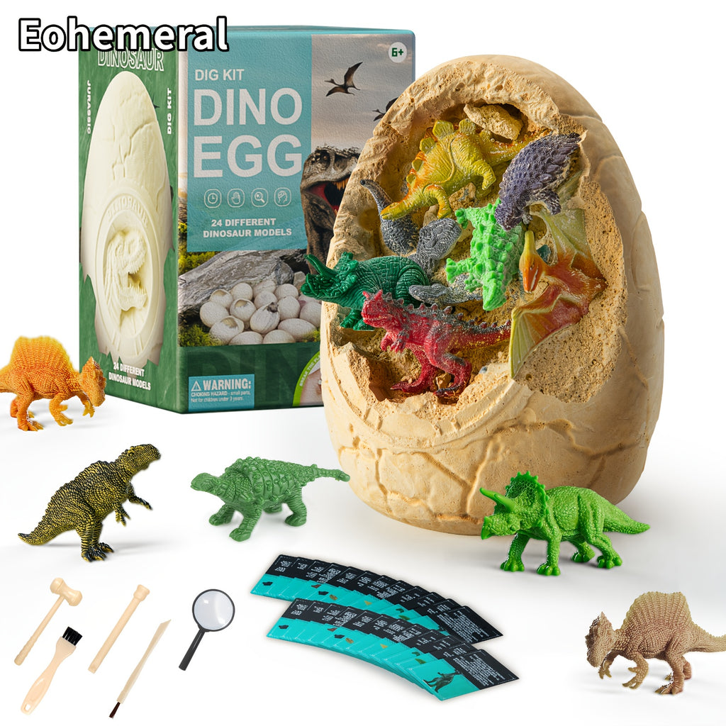 Dinosaur Egg Digging Kit STEM Archaeology Fossil Toy with 24 Mini Dinosaurs & Dino Cards - Kids Science Gift Ages 4-12 Birthday Christmas