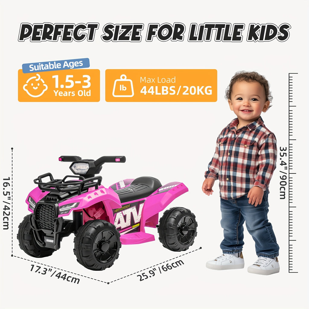 Kids Ride-On ATV 4-Wheeler 6V Electric Quad with Treaded Tires Rubber Handles & Push-Button Start – Safe Toddler Toy for Ages 18-36 Months Boys Girls