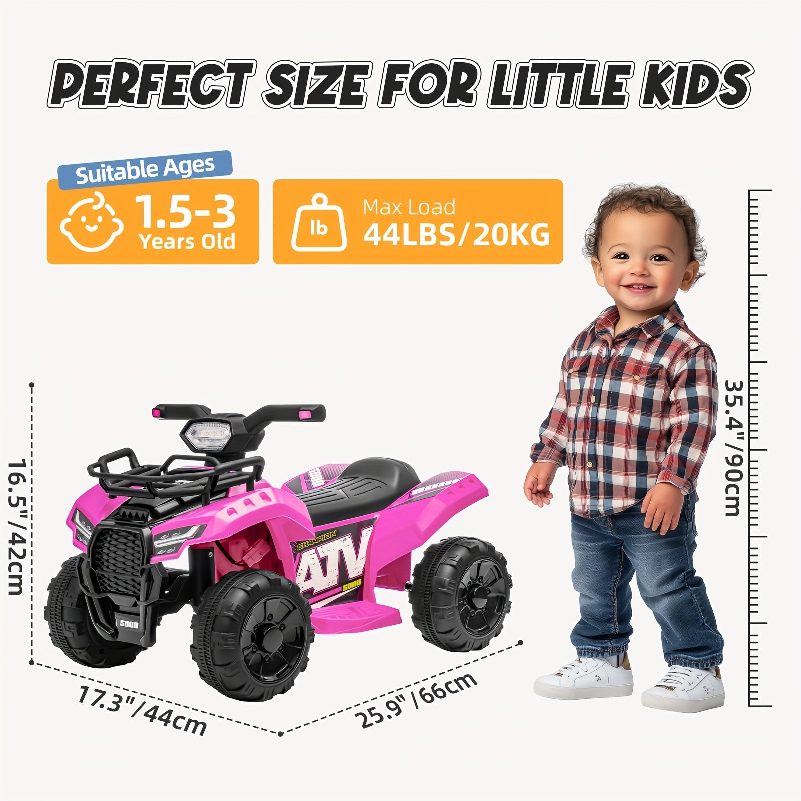 Kids Ride-On ATV 4-Wheeler 6V Electric Quad with Treaded Tires Rubber Handles & Push-Button Start – Safe Toddler Toy for Ages 18-36 Months Boys Girls