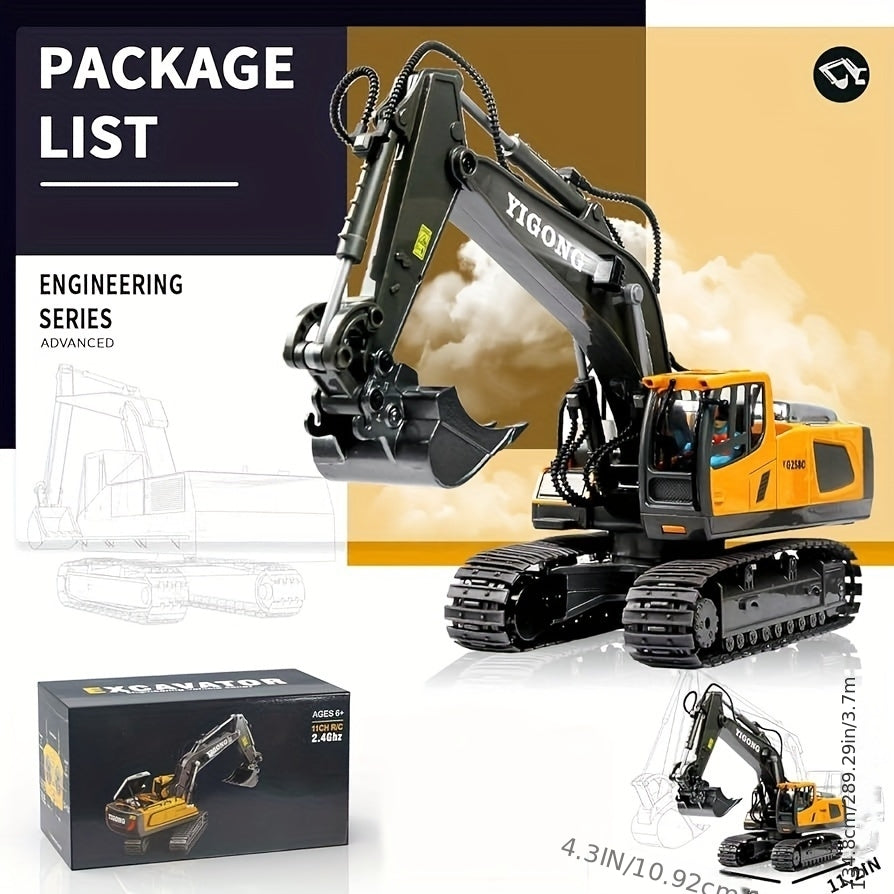 Remote Control Excavator Toy Metal Shovel LED Light 1200mAh RC Construction Truck Set Loader Garbage Truck Combo Boys Kids Ages 6+ Birthday Christmas Gift