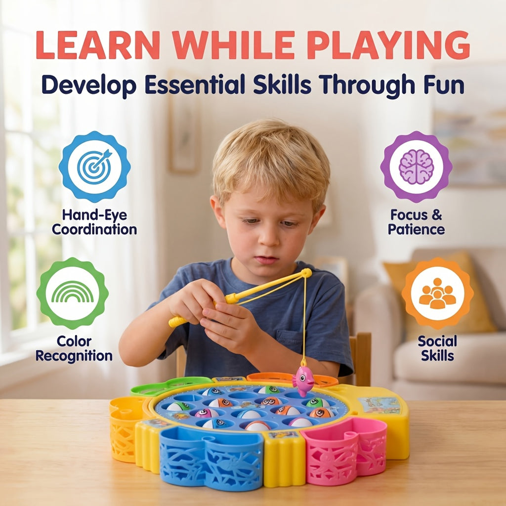 Electric Fishing Game Toy for Kids – Musical Rotating Fishing Board with Colorful Fish, 15/24/45 Fish Sets, Interactive Family Game, Educational Toy for Girls Boys Ages 3+