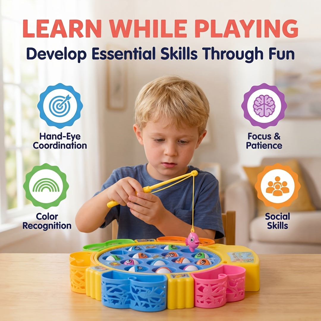 Electric Fishing Game Toy for Kids – Musical Rotating Fishing Board with Colorful Fish, 15/24/45 Fish Sets, Interactive Family Game, Educational Toy for Girls Boys Ages 3+