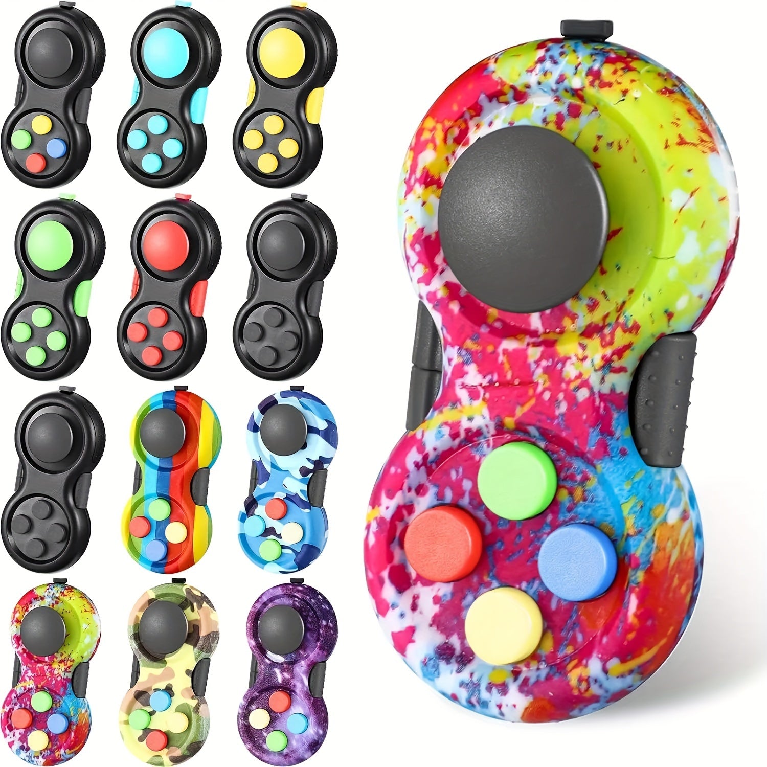 8-in-1 Retro Handheld Fidget Controller Toy 3pcs Set – Clickable Buttons Joystick Massage Roller Stress Relief Sensory Toy for Kids Teens Adults ADHD Anxiety Focus