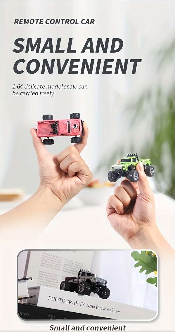 Mini RC Monster Truck 1/64 Scale 2.4GHz Die-Cast Alloy Off-Road Climbing Car with Shock Absorber - High Speed RC Gift for Adults Kids Boys