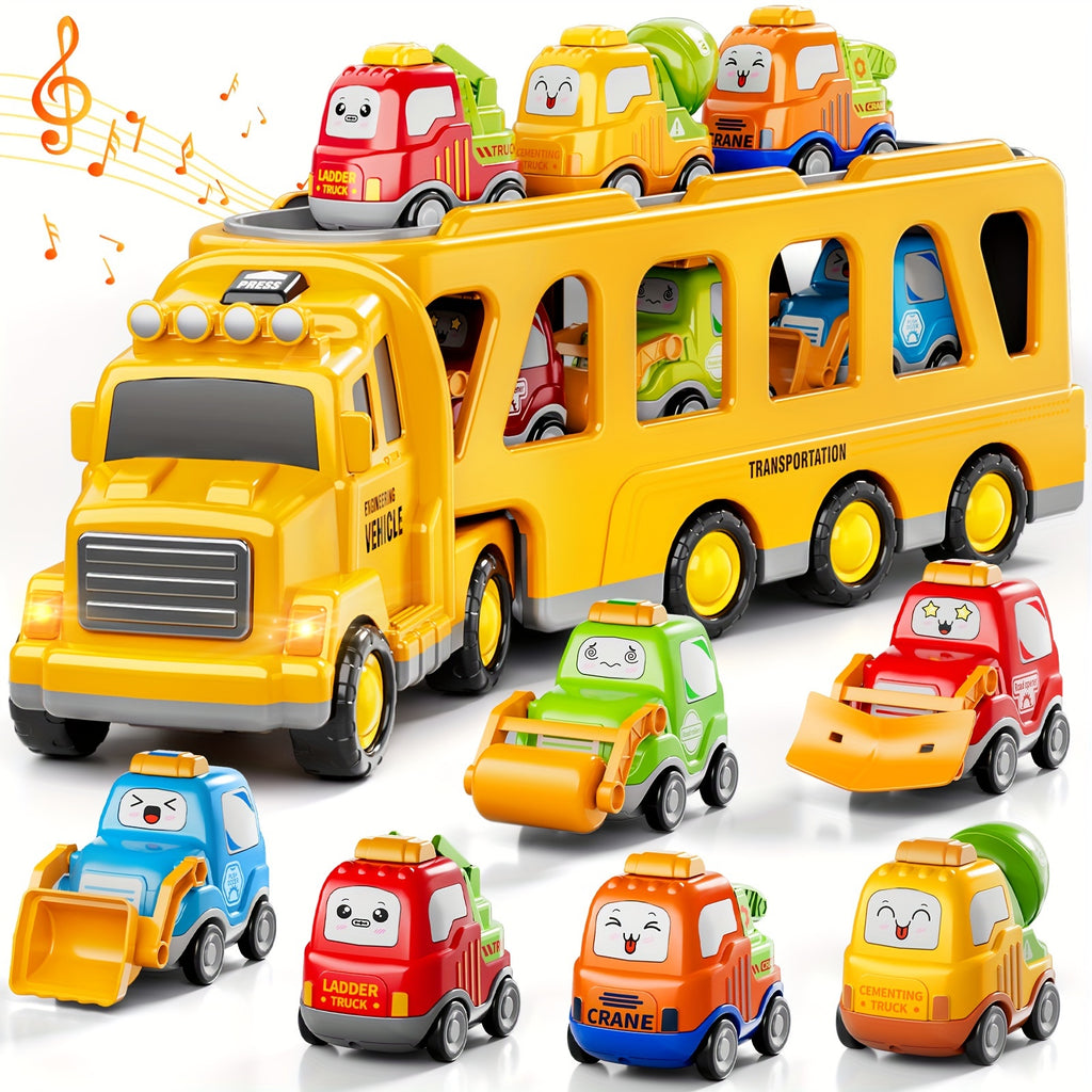 Transport Carrier Truck Toy 16.9 Inch with 6 Mini Cars Lights Sounds Construction Vehicle Playset for Kids Boys Girls Toddlers Ages 3+ Birthday Christmas Gift