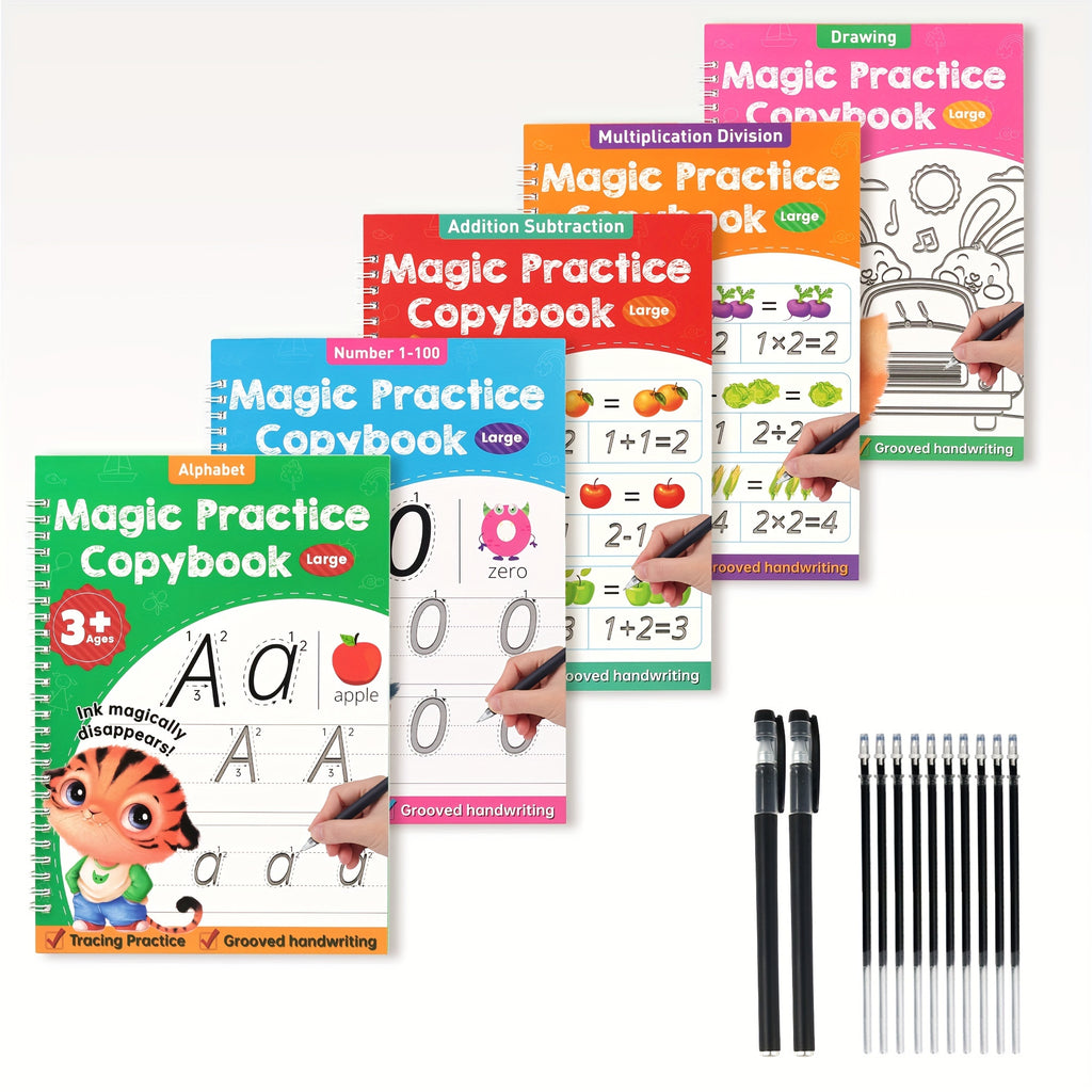 Magic Grooved Handwriting Practice Book for Kids Reusable Tracing Workbook Letters Numbers Drawing Ages 3-8 Kindergarten Preschool Learning Gift