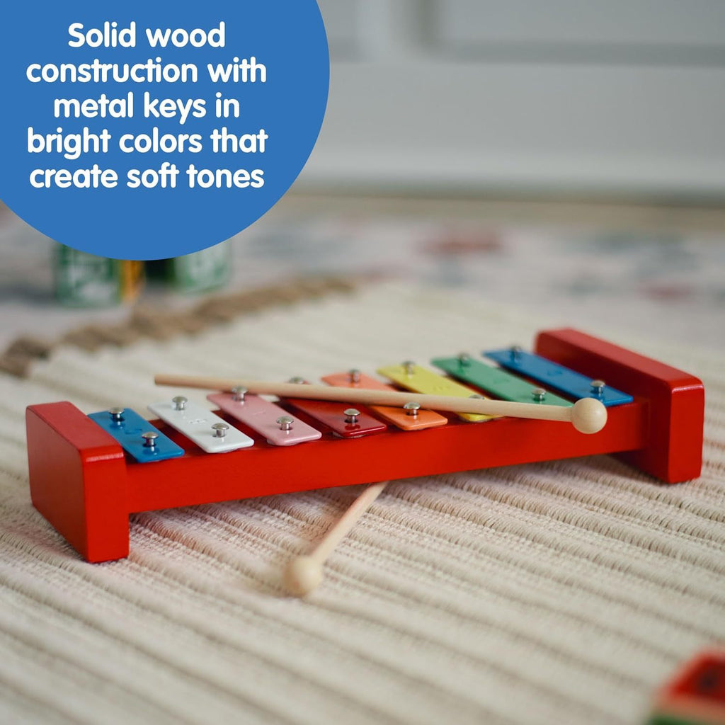 Wooden Xylophone for Kids - 8 Colorful Metal Keys with Musical Notes, 2 Mallets Included, Toddler Musical Instrument Toy Ages 3+, Birthday Gift for Boys & Girls