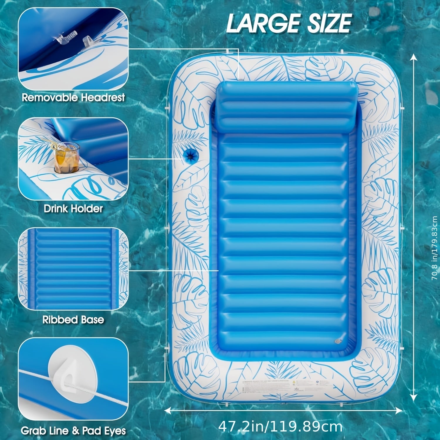 Inflatable Tanning Pool Lounger Float – 4-in-1 Sun Tan Tub Pool Float Raft with Water Fill, Pillow & Cup Holder, Sunbathing Lounge Mat for Adults, Large