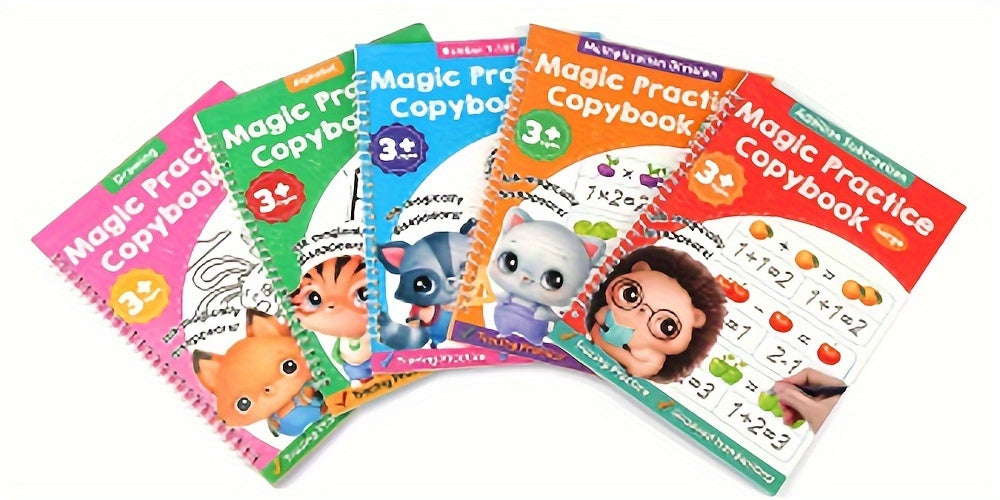 Magic Grooved Handwriting Practice Book for Kids Reusable Tracing Workbook Letters Numbers Drawing Ages 3-8 Kindergarten Preschool Learning Gift