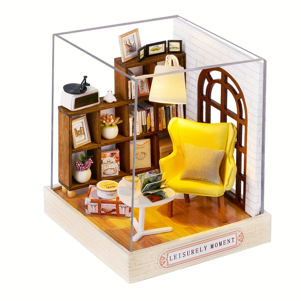 Miniature Dollhouse Kit with Dust Cover – Realistic Mini Doll House Display 4 Styles No Glue Needed for Doll Collectors Teens Adults Ages 14+ Christmas Birthday Gift
