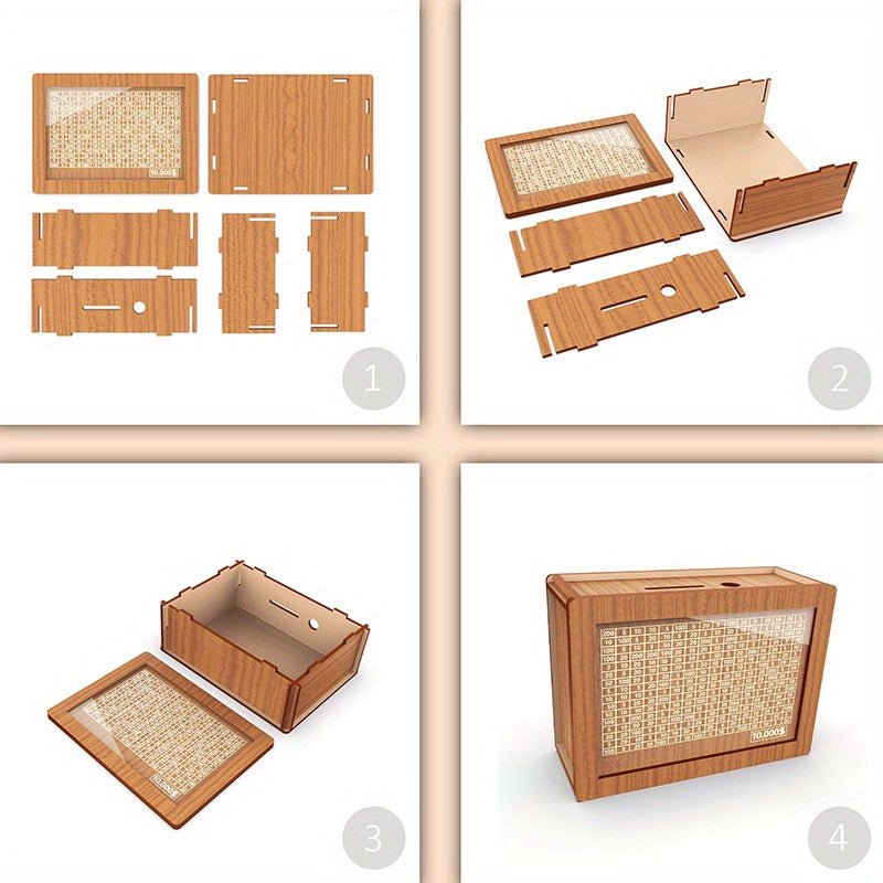 Wooden Savings Bank with Digital Counter 2 Sets – 7.87x5.7 Inch Coin Bank Holds $10,000 Adult Savings Goal Piggy Bank Gift for Friends Family