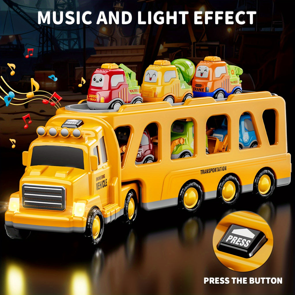 Transport Carrier Truck Toy 16.9 Inch with 6 Mini Cars Lights Sounds Construction Vehicle Playset for Kids Boys Girls Toddlers Ages 3+ Birthday Christmas Gift