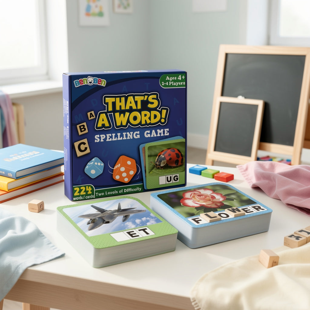 Spelling Game Flash Cards for Kids with 224 Sight Word Cards & 208 Wood Letter Tiles - Phonics Learning Game for Kindergarten Preschool Ages 4-8, Autism ADHD Friendly, Birthday Christmas Gift Boys Girls