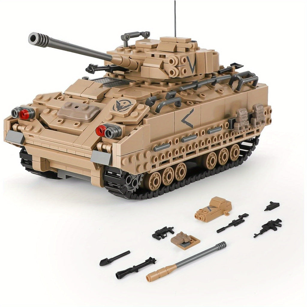 Military Tank Building Blocks Set 1350 Pieces, M2 Bradley Infantry Fighting Vehicle Army Tank Model Kit, STEM Construction Toy for Boys Teens Adults Ages 8+, Birthday Christmas Gift Military Fans