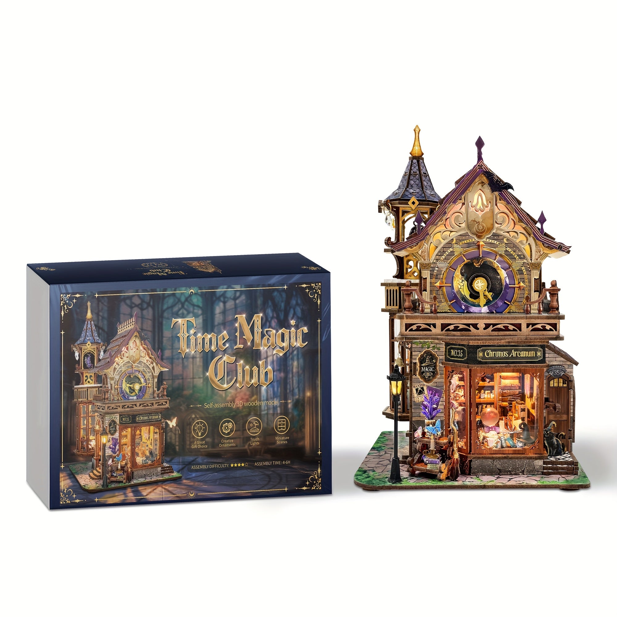 DIY Wooden Miniature Bookhouse Kit Mechanical Link System Model Building Set for Adults Teens Collectors Time Magic Club SQ-71 Craft Gift