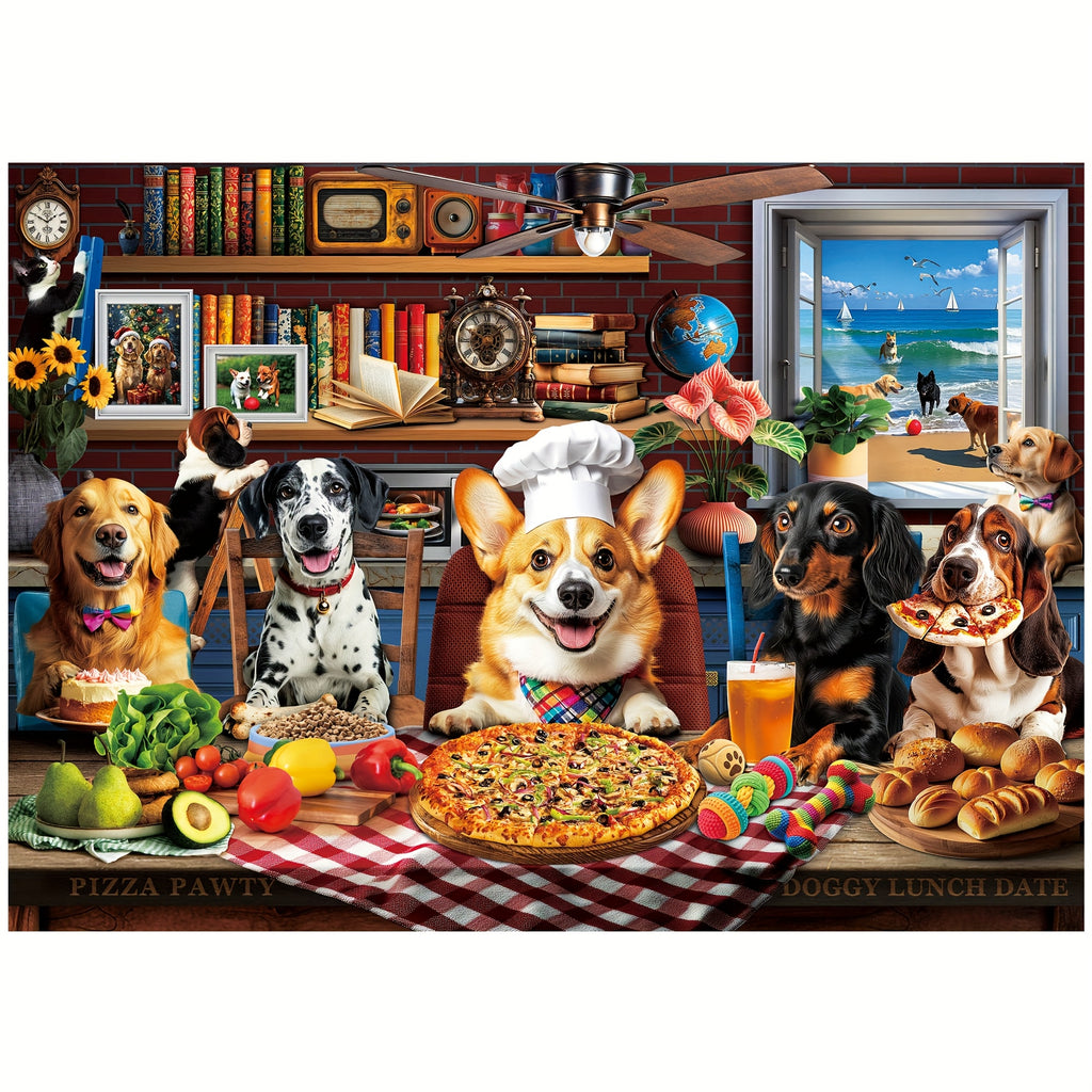 Dog Jigsaw Puzzles for Adults 500 & 1000 Pieces – Funny Dogs Dinner Party Theme, Letters on Back, Thick Durable Pieces, Family Game Night Gift for Dog Lovers Men Women